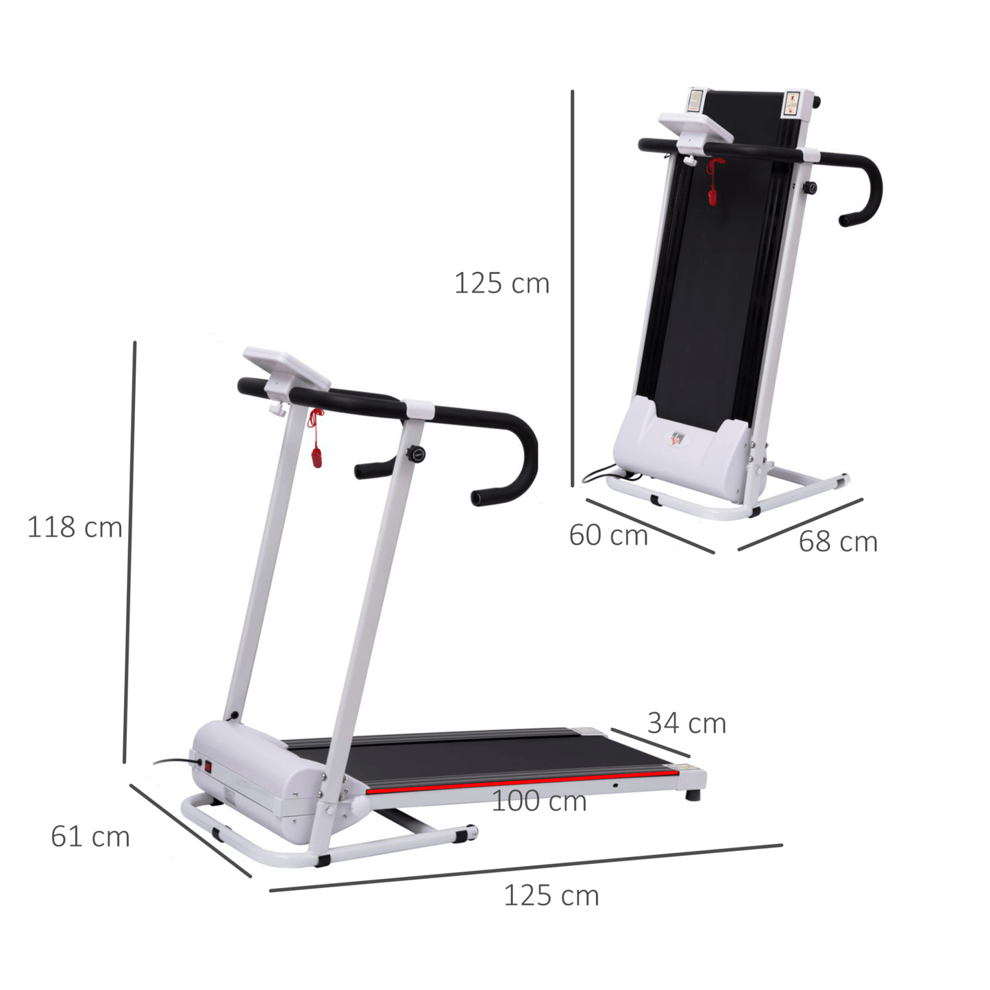 HOMCOM 1.25HP Folding Electric Treadmill - Compact Home Gym Running Machine for Indoor Fitness (1-10 km/h)
