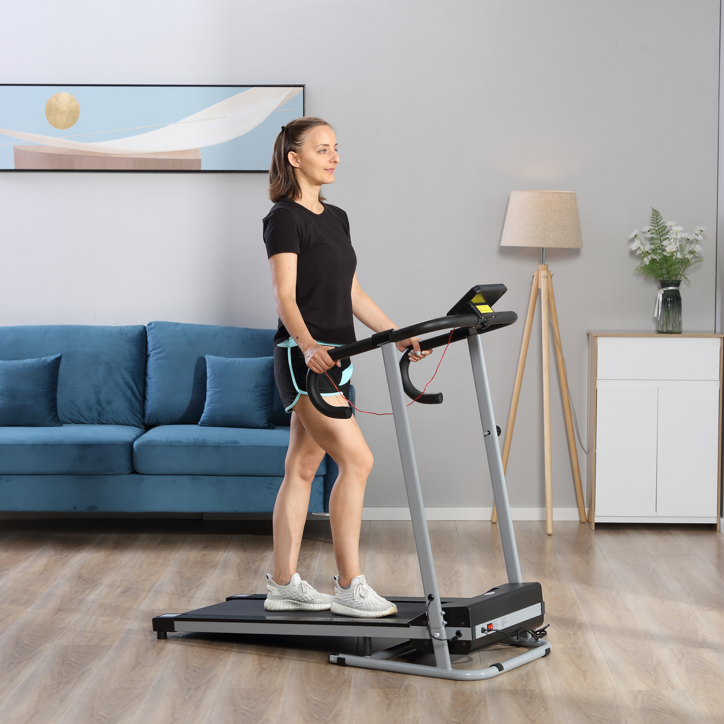 HOMCOM Unisex 1.25HP Motorised Electric Treadmill, 10km/h Folding Running Machine, Gym Fitness Exercise w/ 3 Programs, LCD Monitor