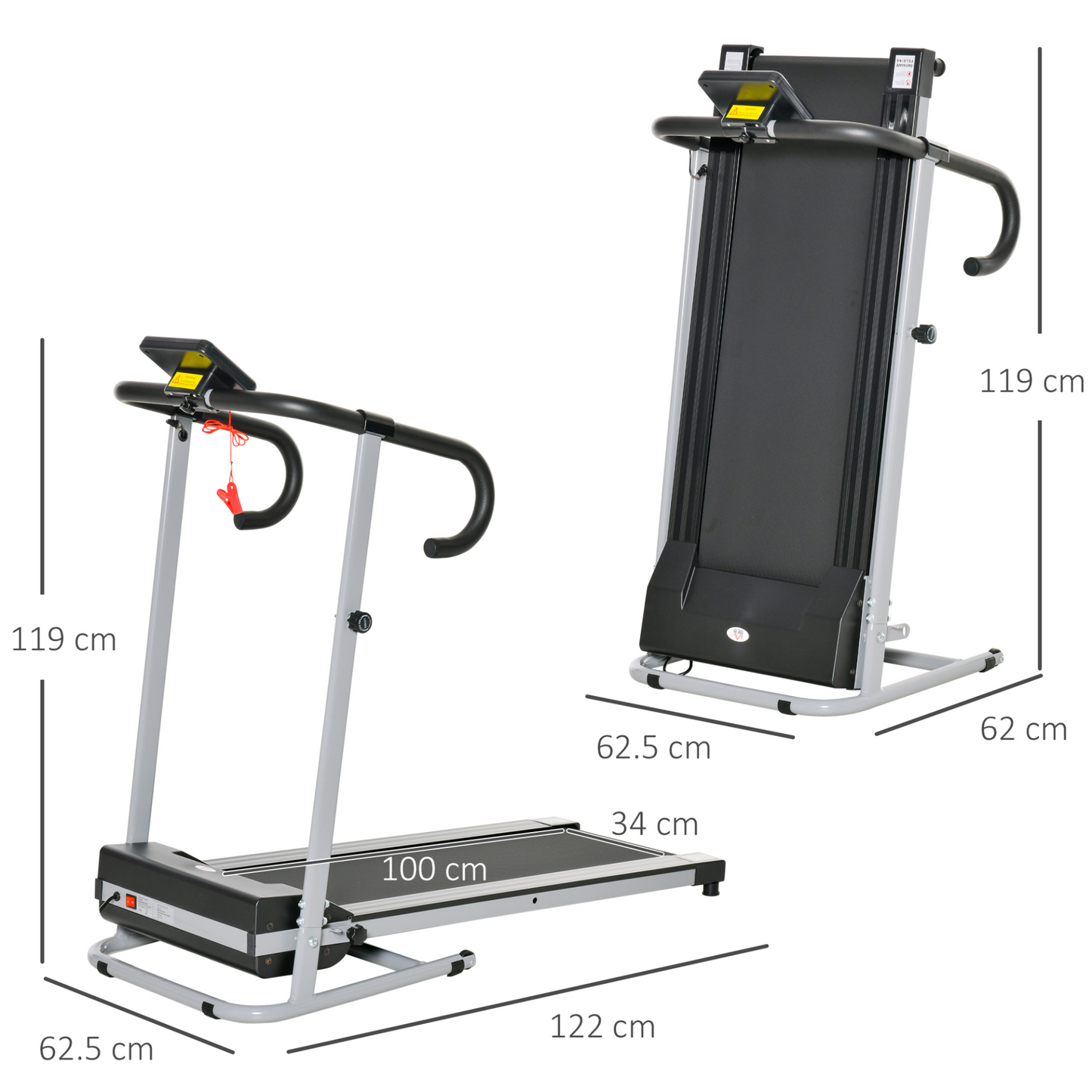 HOMCOM Unisex 1.25HP Motorised Electric Treadmill, 10km/h Folding Running Machine, Gym Fitness Exercise w/ 3 Programs, LCD Monitor