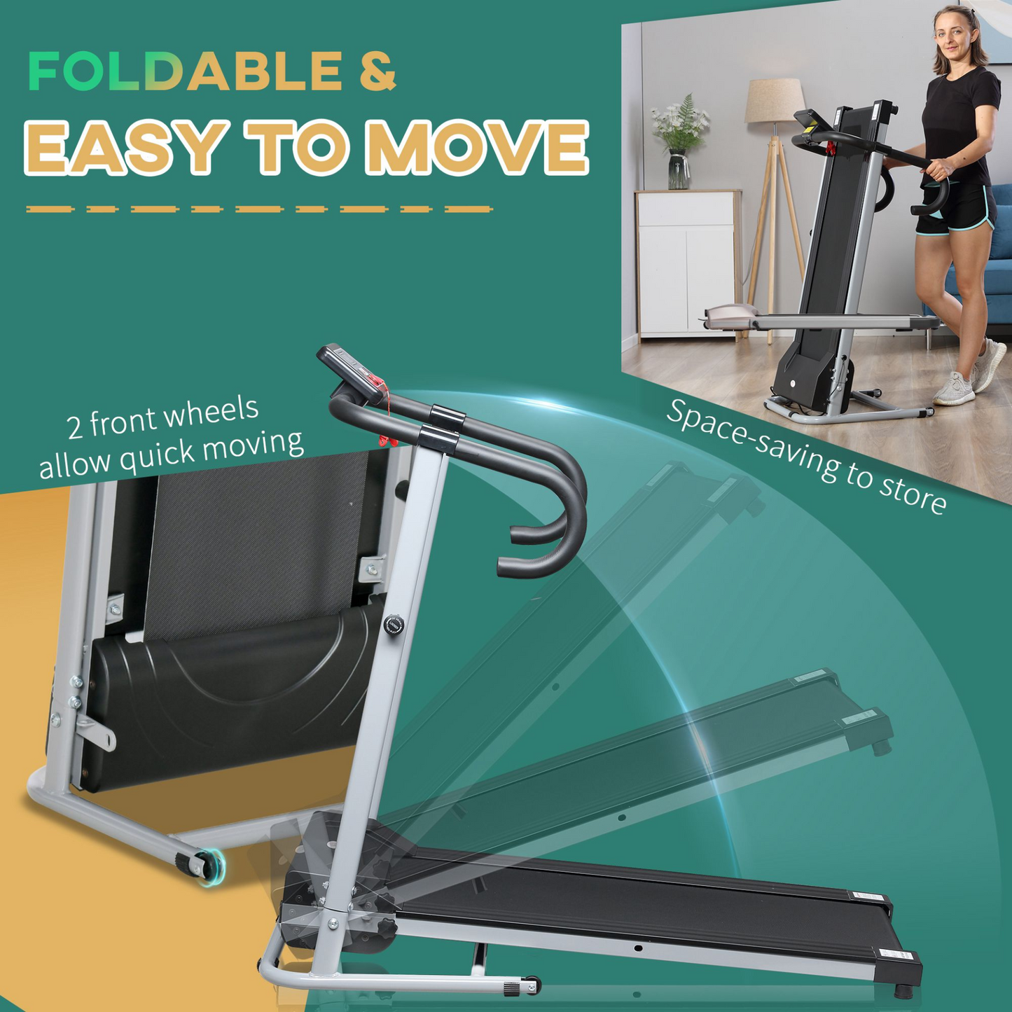 HOMCOM Unisex 1.25HP Motorised Electric Treadmill, 10km/h Folding Running Machine, Gym Fitness Exercise w/ 3 Programs, LCD Monitor