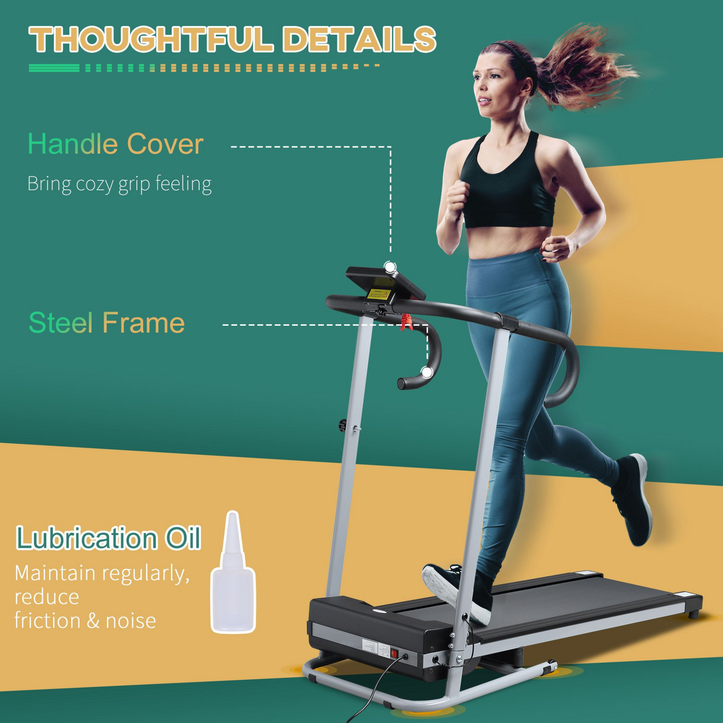 HOMCOM Unisex 1.25HP Motorised Electric Treadmill, 10km/h Folding Running Machine, Gym Fitness Exercise w/ 3 Programs, LCD Monitor