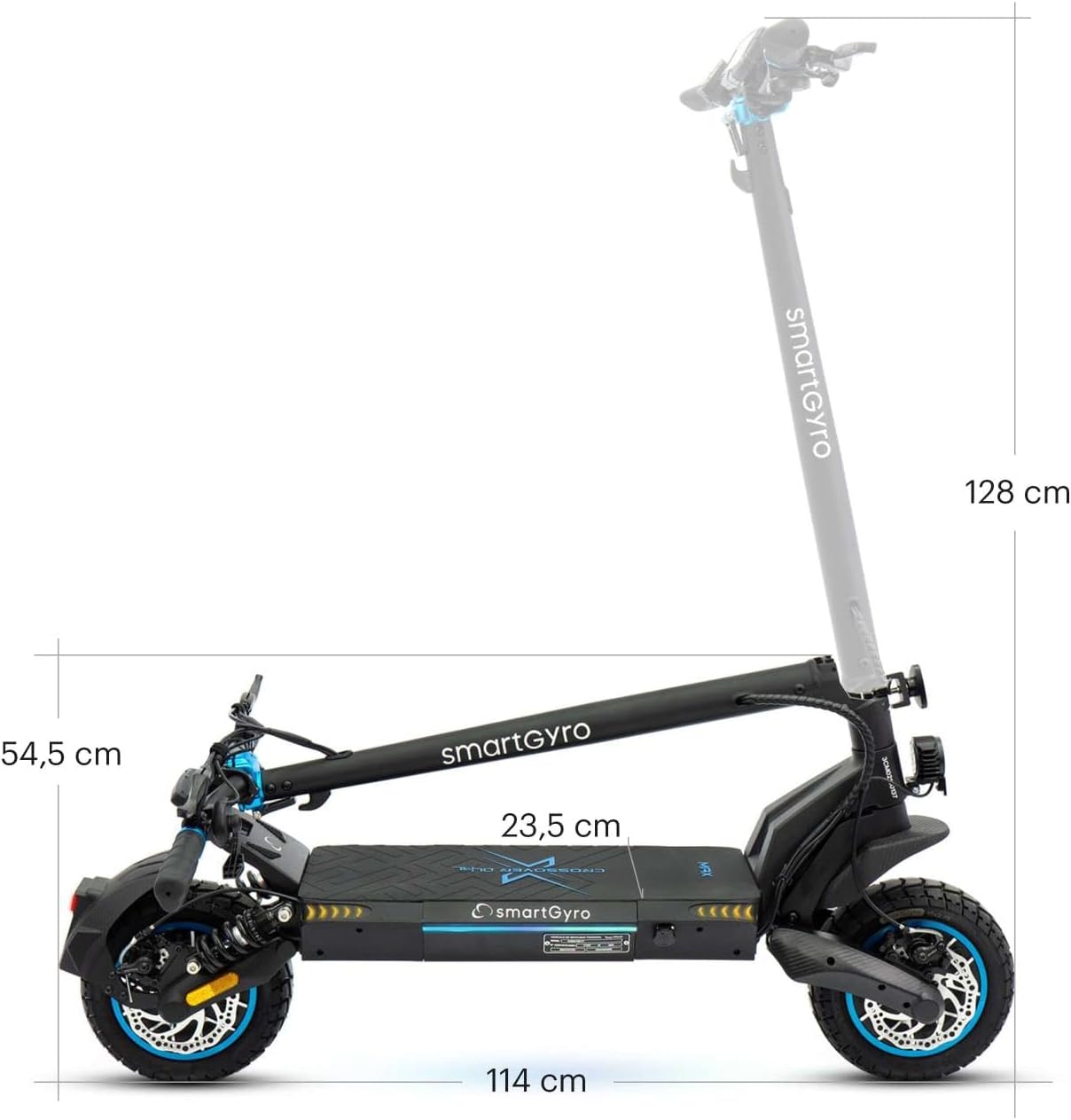 SmartGyro electric scooter with dimensions labeled on a white background