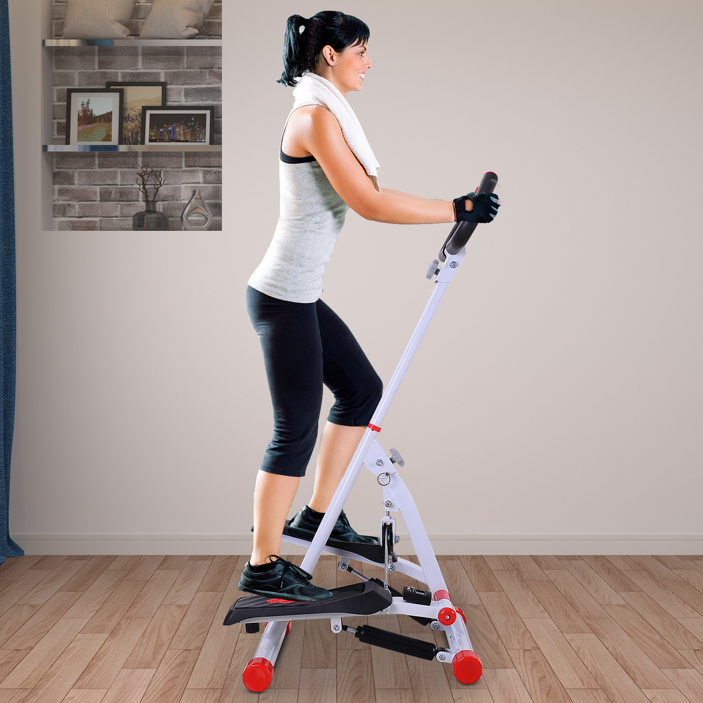 HOMCOM Foldable Step Machine with LCD Display and Handlebar