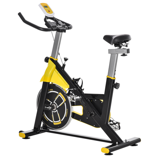 HOMCOM Stationary Exercise Bike 6kg Flywheel Indoor Gym Office Cycling Cardio Workout Fitness Bike Adjustable Resistance LCD Monitor Pad and Bottle Holder Yellow