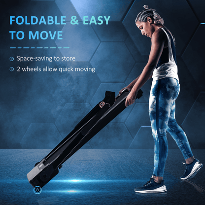 HOMCOM 1.85HP Electric Motorised Folding Treadmill Running Machine Speed Up To 12km/h with 12 Pre-set Programs Wide Running Belt Safety Button LED Monitor Home Office Jogging Fitness Workout Black