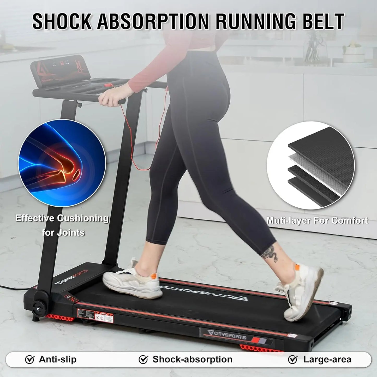 CitySports 2-in-1 Foldable Treadmill - Quiet & Space-Saving Home Fitness Solution