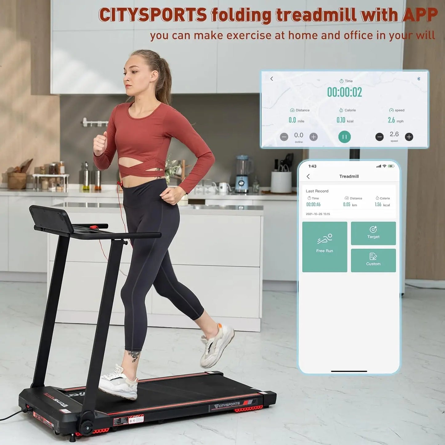 CitySports 2-in-1 Foldable Treadmill - Quiet & Space-Saving Home Fitness Solution