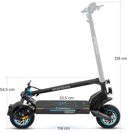 SmartGyro electric scooter with dimensions labeled on a white background