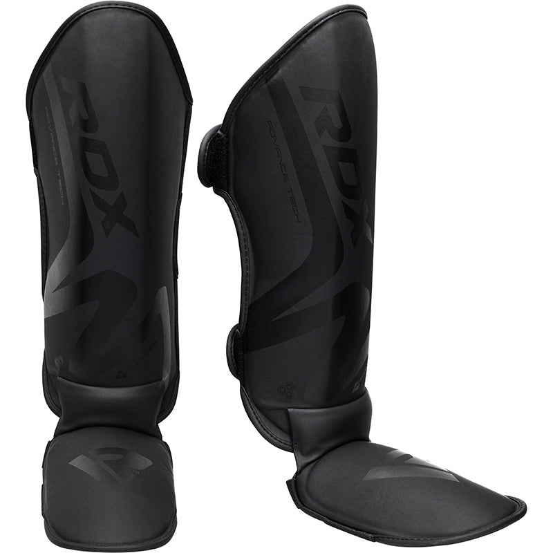 RDX T15 Noir Shin Instep Guards - Premium Black Leg Protection for Muay Thai &amp; MMA
