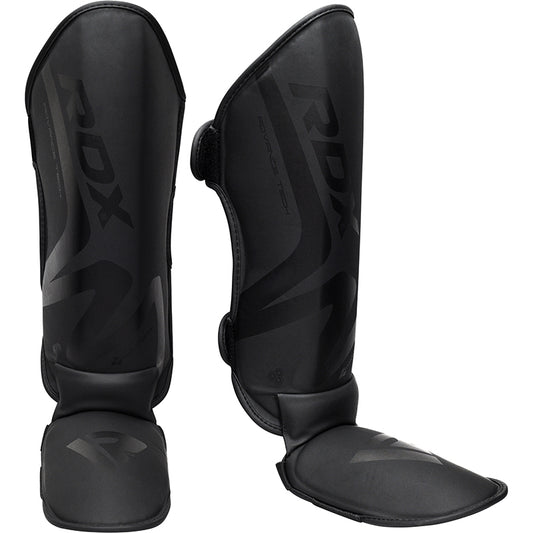 RDX T15 Noir Shin Instep Guards - Premium Black Leg Protection for Muay Thai &amp; MMA
