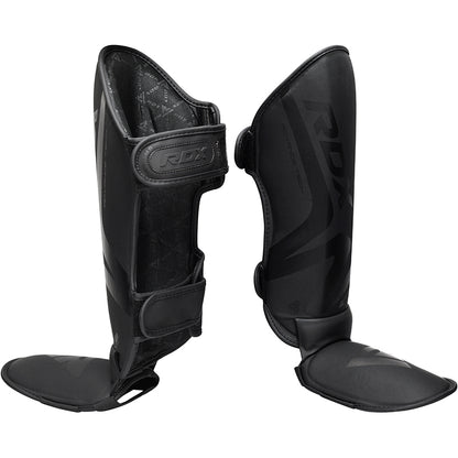 RDX T15 Noir Shin Instep Guards - Premium Black Leg Protection for Muay Thai &amp; MMA